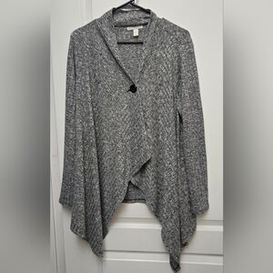 Dana Buchman Gray Waterfall Front Cardigan Womens Sz Med Lightweight Ribbed Fall